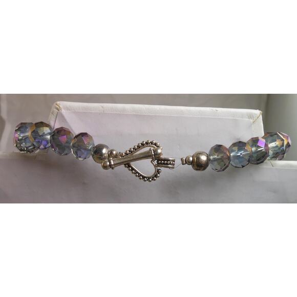 Handmade Vintage Crystal Necklace AB Purple Heart Toggle Closure Beaded Findings - Picture 8 of 10